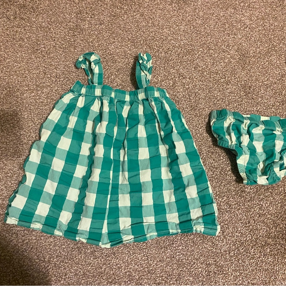Hanna Andersson Teal and White Plaid Outfit